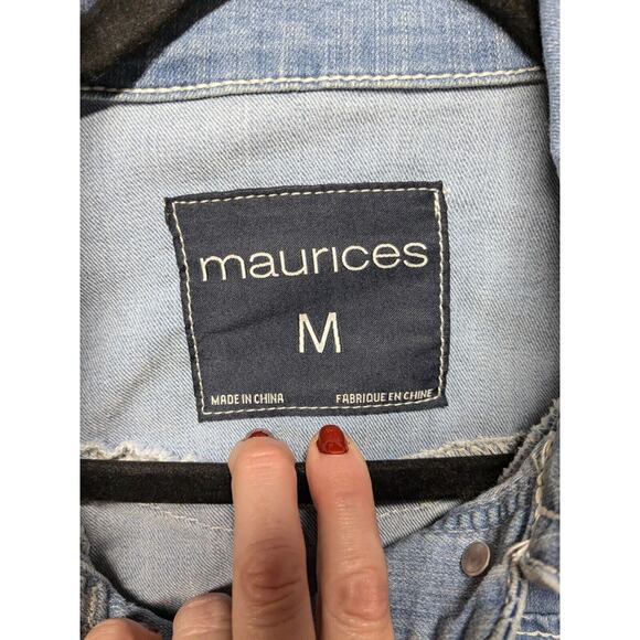 Maurices Wmns Sz M Blue Jean Denim White Lace Button Vest Top Cowboy Western - Picture 2 of 7